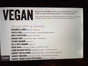 Vegan menu at Yard House in Sacramento