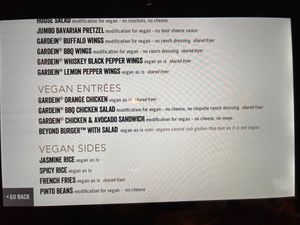 Vegan menu at Yard House in Sacramento