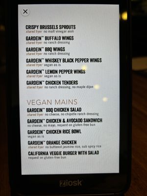 Vegan Mains menu   at Yard House in Sacramento