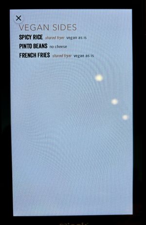 Vegan Sides menu   at Yard House in Sacramento