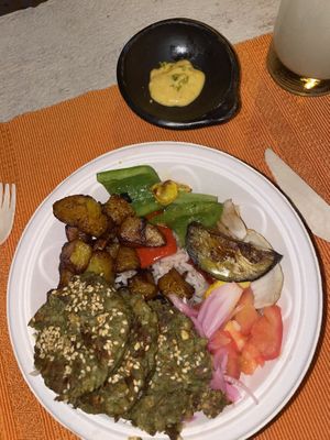 The veggie bowl with grilled veggies and coconut rice  at El Bololó in Cartagena