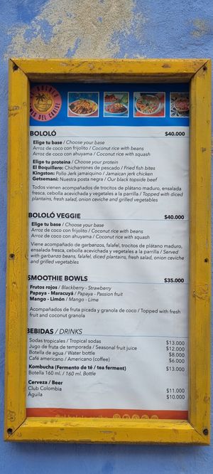 Menu at El Bololó in Cartagena