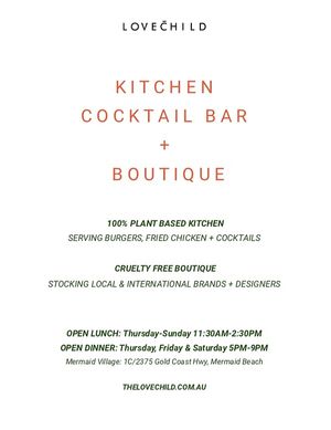 Open Hours at Lovechild Kitchen + Bar in Mermaid Beach
