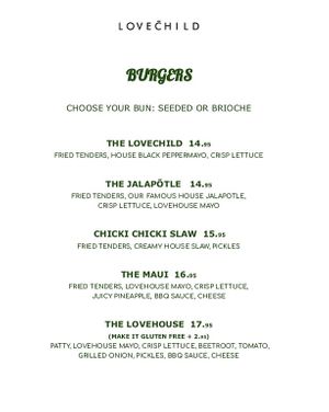  Burger Menu at Lovechild Kitchen + Bar in Mermaid Beach