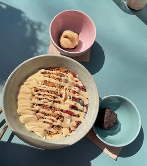 Açai bowl, date medjoul,  protein ball at BeBo Cold Press -  Passeig de Sant Joan Bosco in Barcelona