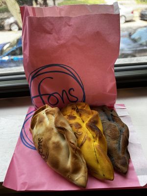 Chorizo cheese potato, tinga, and apple cinnamon empanadas   at Fons Empanadas in Chicago