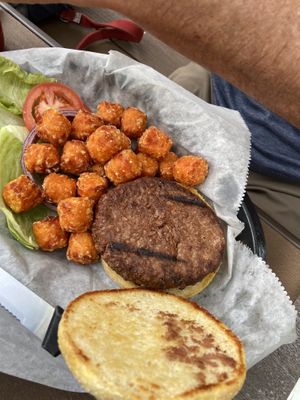 Ultimate Plant-Based Burger (All Plant) sweet potato tots  at Blind Pig Pub in Fort Collins