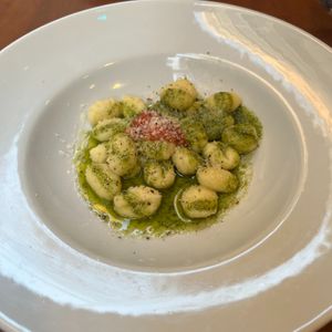 Gnocchi with pesto is a winning combination. at El Drac al Cau del Llop in Girona