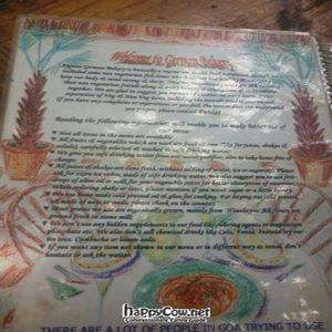 Front of the German Bakery menu at The German Bakery in Bardez