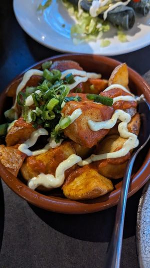 Patatas bravas, herb aioli, salsa $14.00 at Repeat Offender in Elwood