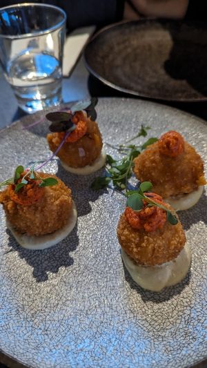 Cauliflower potato croquettes, romesco, mayo $16.00 at Repeat Offender in Elwood