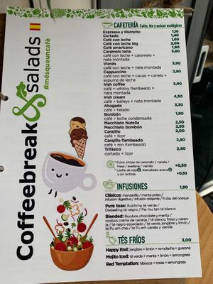 Menu with vegan options at Coffee Break  in Salou