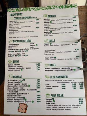 Menu with vegan options at Coffee Break  in Salou