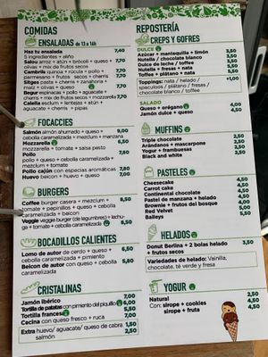 Menu with vegan options at Coffee Break  in Salou