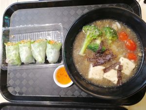 Udon and spring rolls at Veggie House 一芳 - Simei in East Singapore