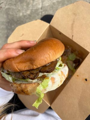 Psychedelic mushroom burger at Vegan Gator Food Truck in Gainesville