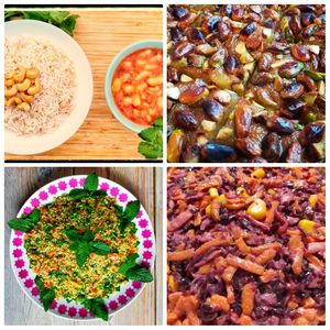 Bonen met rijst 
Syrische cake 
Bulger salade
Rodekoolsalade
 at Owaisvega in Wijchen