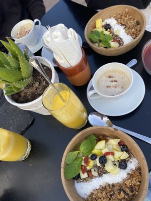 fresh vegan yoghurt bowl  at Café Caveto in Fuerteventura