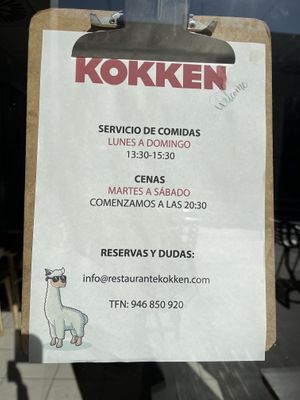 Opening hours  at Kokken in Bilbao