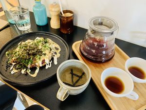 Japanese pancake vegan and pour over coffee  at Lan Coffee in Thornbury