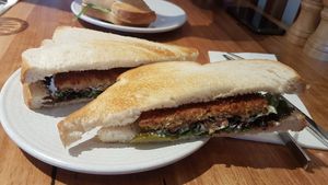 Vegan schnitzel toastie at Lan Coffee in Thornbury