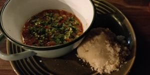 Vegan Hraime (tomato chickpea stew) with couscous at Milk & Honey in Koh Tao