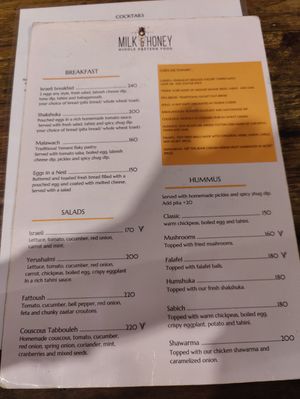 Menu at Milk & Honey in Koh Tao