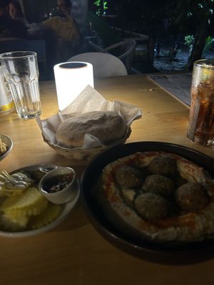 Hummus, falafel and pita  at Milk & Honey in Koh Tao