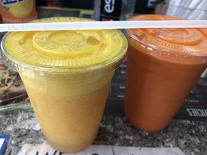 Oj and celery ginger cucumber juice   at Olive Deli & Cafe in Queens