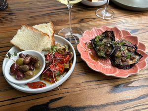 Piquillo + artichoke and mellanzane carpaccio at Rústico At Hay Shed Hill in Wilyabrup