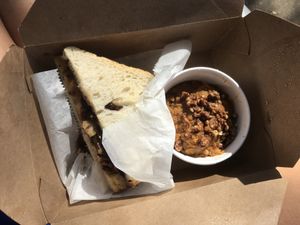 Grilled “cheese” and side of sweet potato mash. So good. at Living Kitchen - South End in Charlotte