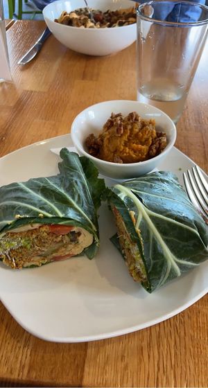burger w collard wrap and sweet potato  at Living Kitchen - South End in Charlotte