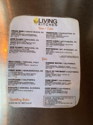 Menu at Living Kitchen - South End in Charlotte