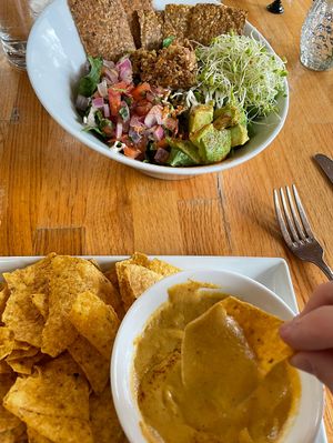 Chips and queso with taco salad at Living Kitchen - South End in Charlotte