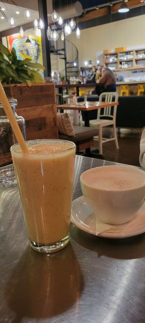 Mango smoothie and chai tea at Living Kitchen - South End in Charlotte