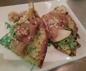 My share of the Caramelized Onion & Pear Flatbread at Living Kitchen - South End in Charlotte