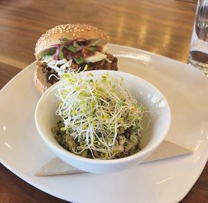 BBQ Oyster Mushroom Sandwich w/ Broccoli Waldorf at Living Kitchen - South End in Charlotte