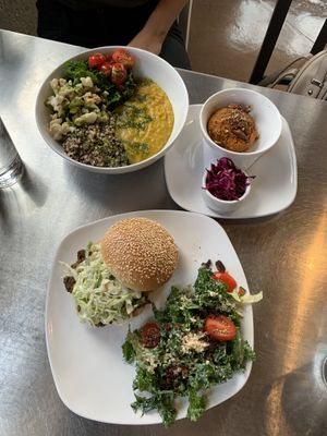 BBQ oyster mushroom sandwich and curry bowl at Living Kitchen - South End in Charlotte