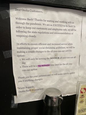 Table sign   at Osaka Sushi in Rochester