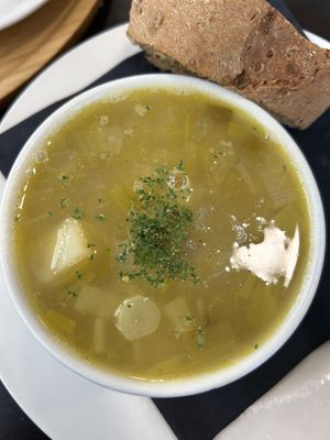 Potato & Leek Soup (very nice but a bit oily)   at  Castleton Farm Shop in Fordoun