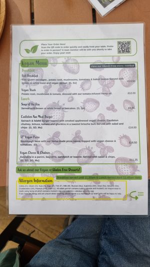 Dedicated vegan menu page, great allergin info on other menu pages! at  Castleton Farm Shop in Fordoun