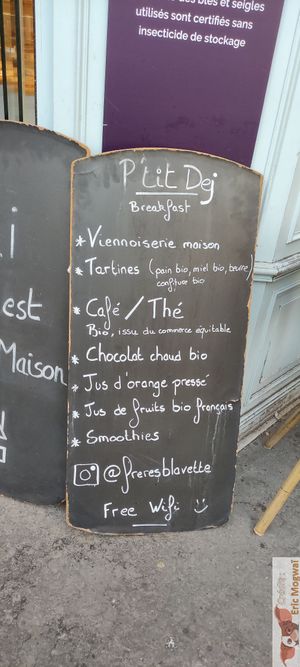 Breakfast menu at Les Frères Blavette in Paris
