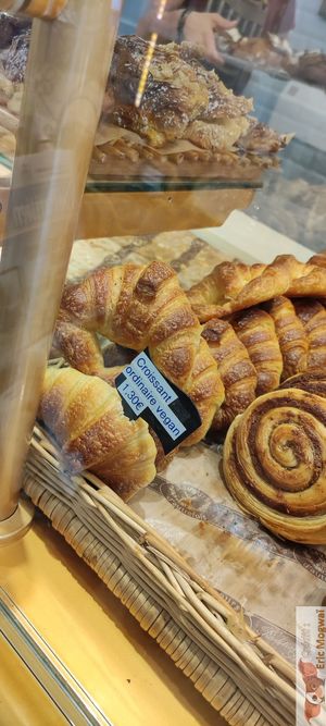 Vegan Croissant available and pain au chocolat at Les Frères Blavette in Paris