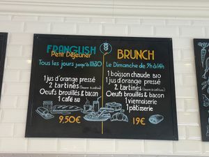 Our menus : Franglish Breakfast during the week days, and The Brunch Every sunday at Les Frères Blavette in Paris