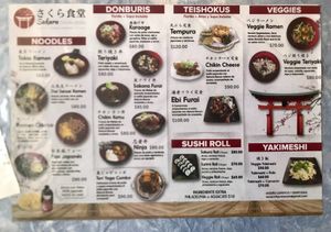 Simple food menu, veggie ramen, veggie pho(foo), veggie teriyaki, veggie sushi roll.  at Sakura Shokudou in Oaxaca