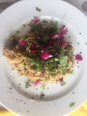 Noodles with vegan 'chicken' and cilantro at El Invernadero in Fuerteventura