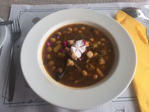 Soup with chick peas and potato at El Invernadero in Fuerteventura