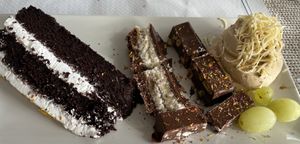 Chocolate cake, Turron and a typical dessert from Fuerteventura   at El Invernadero in Fuerteventura