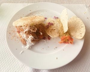 Arepas estilo venezolano con carnes de heura mechada  at El Invernadero in Fuerteventura