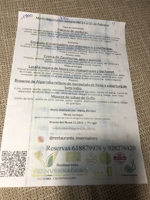 Menu  at El Invernadero in Fuerteventura